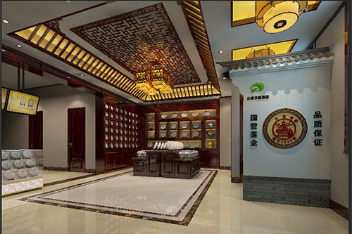 大安古朴典雅的中式茶叶店大堂设计效果图